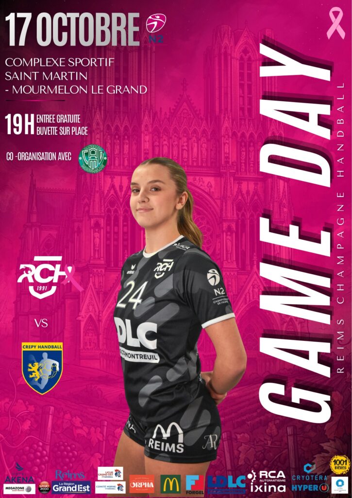 N2F : Reims Champagne Handball – Crépy-en-Valois, samedi 17 octobre 2026 à 19h au complexe sportif Saint-Martin à Mourmelon-le-Grand. Entrée gratuite, buvette.